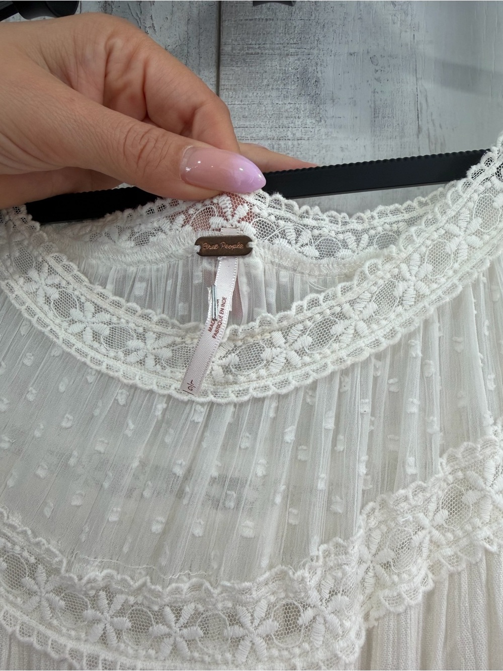Free People Ivory Bohemian Maxi Dress with Lace & Sheer Dot Sleeves - Picture 2 of 4